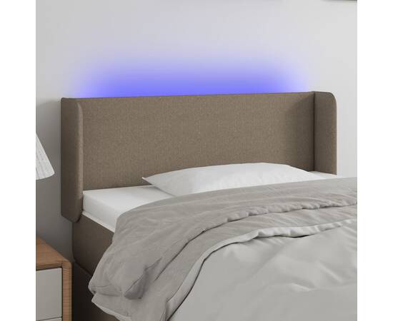 Tăblie de pat cu led, gri taupe, 93x16x78/88 cm, textil