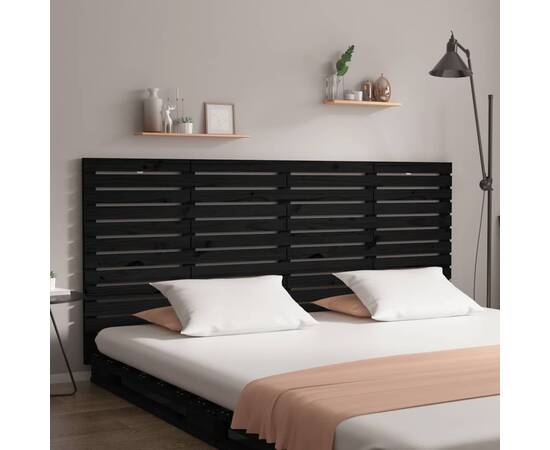 Tăblie pat pentru perete, negru, 156x3x91,5 cm, lemn masiv pin