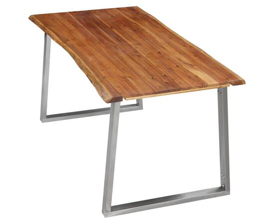 Masă de bucătărie, 160x80x75 cm, lemn acacia & oțel inoxidabil, 3 image