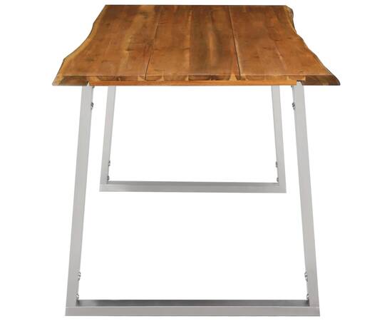 Masă de bucătărie, 160x80x75 cm, lemn acacia & oțel inoxidabil, 4 image