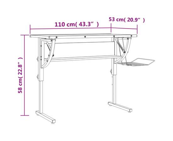 Birou craft negru & gri 110x53x(58-87) cm lemn prelucrat & oțel, 7 image