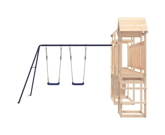 Căsuță de joacă cu perete de cățărat și leagăne, lemn masiv pin, 7 image