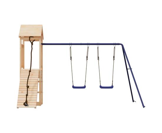Căsuță de joacă cu perete de cățărat și leagăne, lemn masiv pin, 4 image
