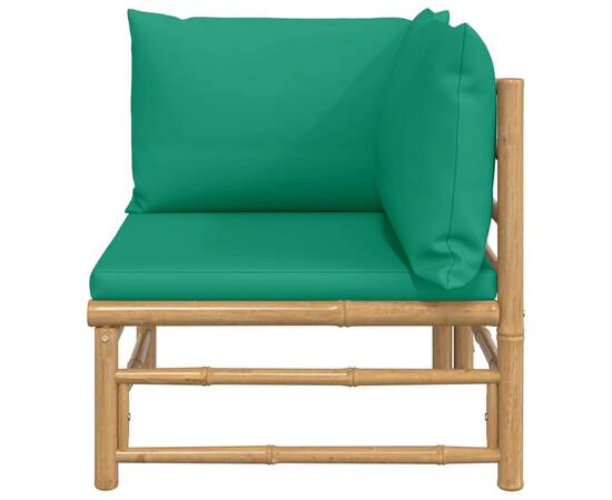 Canapea de colț pentru grădină, perne verzi, bambus, 3 image