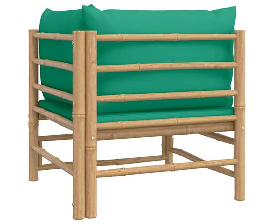 Canapea de colț pentru grădină, perne verzi, bambus, 4 image