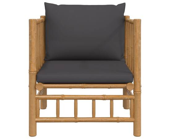 Canapea de grădină, perne gri închis, bambus, 3 image