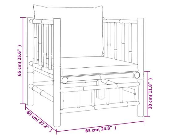 Canapea de grădină, perne gri închis, bambus, 6 image