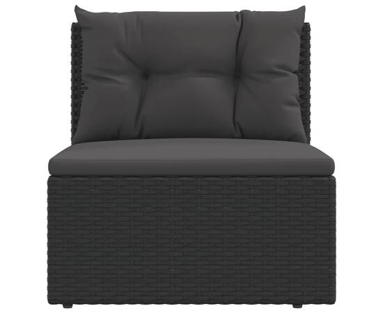 Canapea de mijloc cu pernă de grădină, negru, poliratan, 4 image