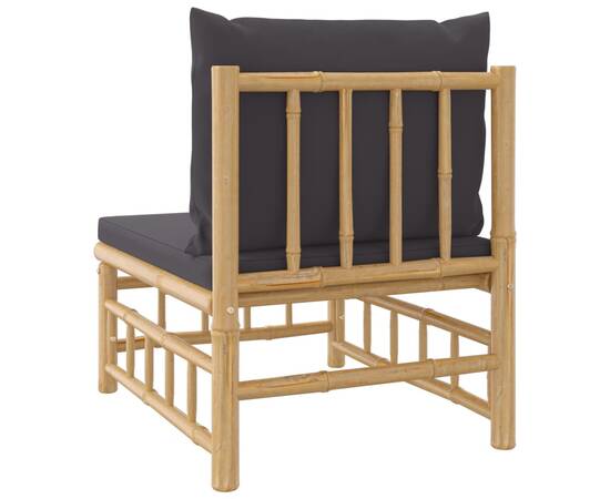 Canapea de mijloc de grădină, perne gri închis, bambus, 5 image