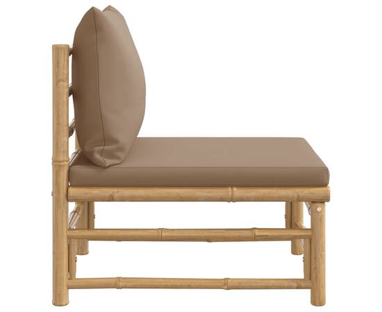 Canapea de mijloc pentru grădină, perne gri taupe, bambus, 2 image