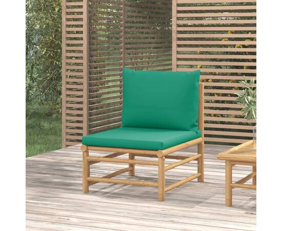 Canapea de mijloc pentru grădină, perne verzi, bambus