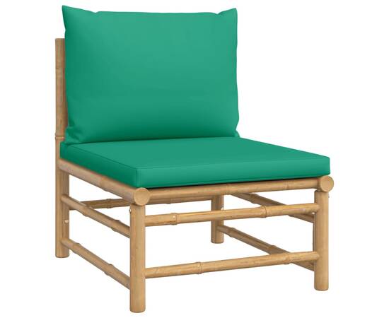 Canapea de mijloc pentru grădină, perne verzi, bambus, 2 image