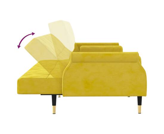 Canapea extensibilă cu perne, galben, catifea, 7 image