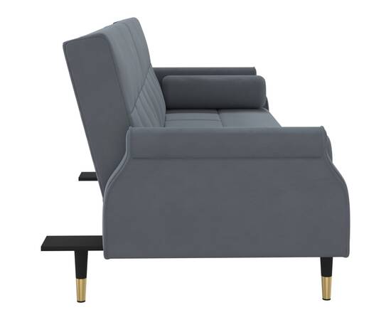 Canapea extensibilă cu perne, gri închis, catifea, 3 image