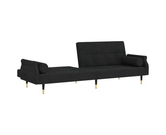 Canapea extensibilă cu perne, negru, catifea, 5 image