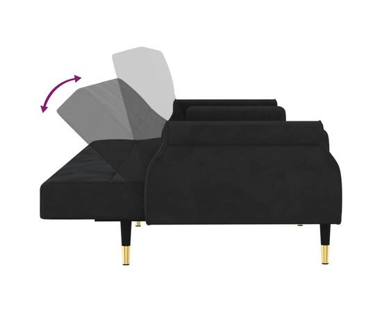 Canapea extensibilă cu perne, negru, catifea, 6 image