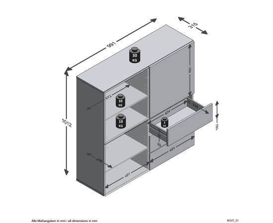 Fmd dulap cu 3 sertare și 3 uși, 99x31,5x101,2 cm, albastru, 2 image