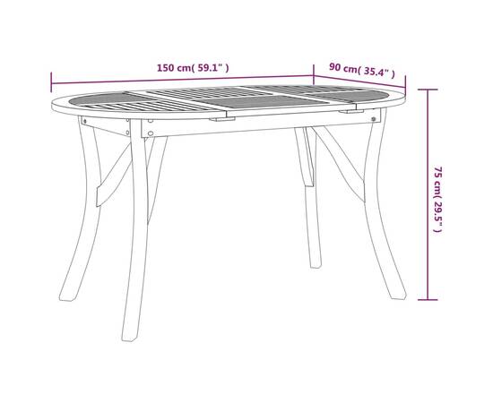 Masă de grădină, 150x90x75 cm, lemn masiv de acacia, 6 image