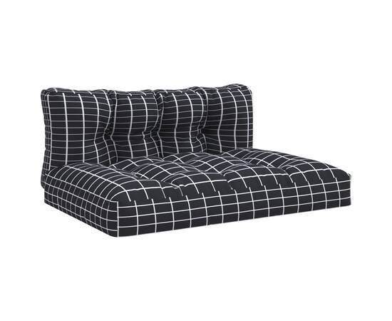 Perne canapea din paleți, 2 buc., negru, model carouri, textil, 2 image