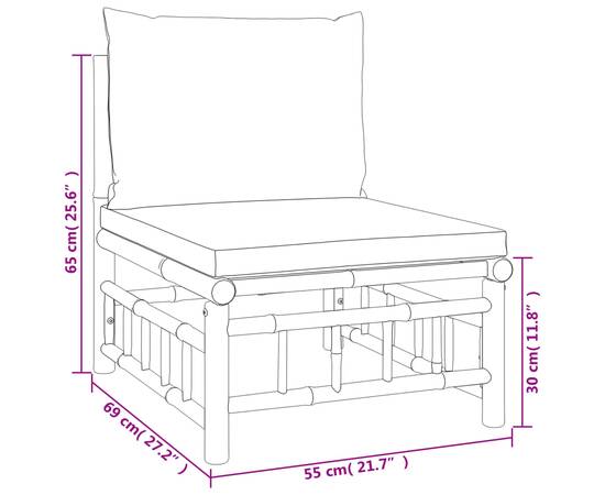 Set mobilier de grădină, perne gri închis, 3 piese, bambus, 8 image