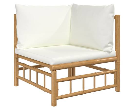 Set mobilier de grădină cu perne alb crem, 2 piese, bambus, 6 image