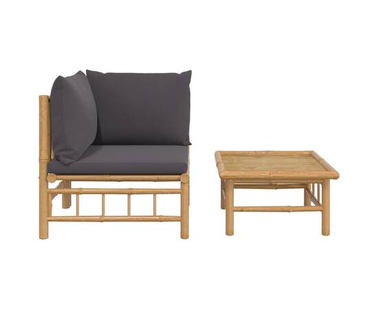 Set mobilier de grădină cu perne gri închis, 2 piese, bambus, 3 image