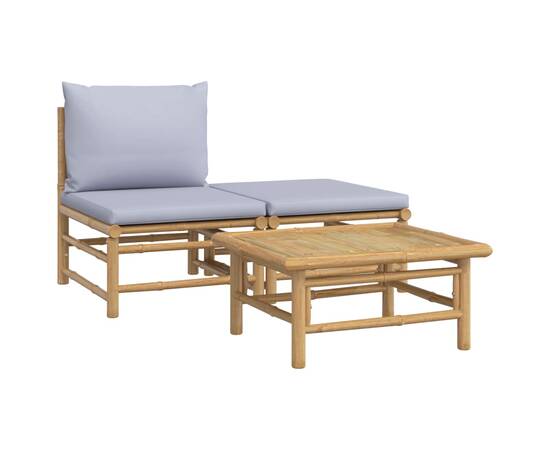 Set mobilier de grădină cu perne gri deschis, 3 piese, bambus, 2 image