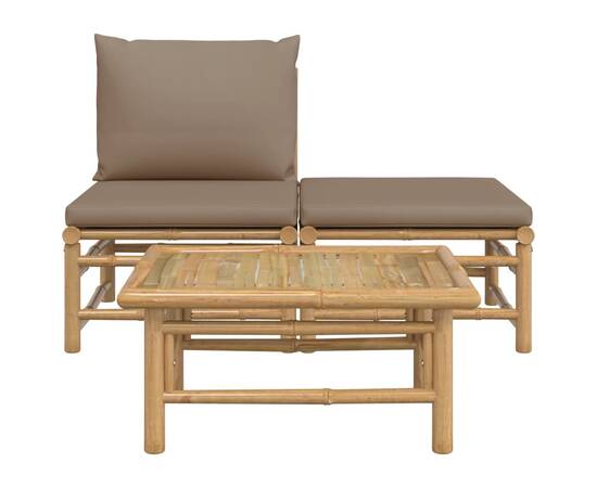 Set mobilier de grădină cu perne gri taupe, 3 piese, bambus, 3 image