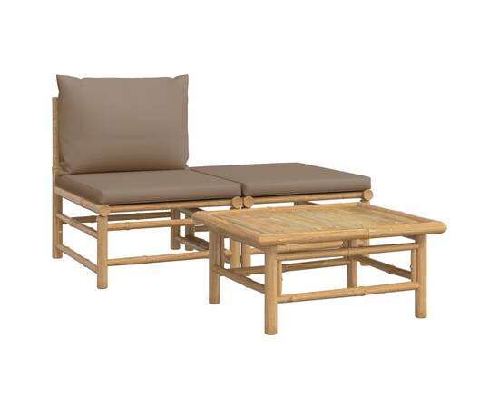 Set mobilier de grădină cu perne gri taupe, 3 piese, bambus, 2 image