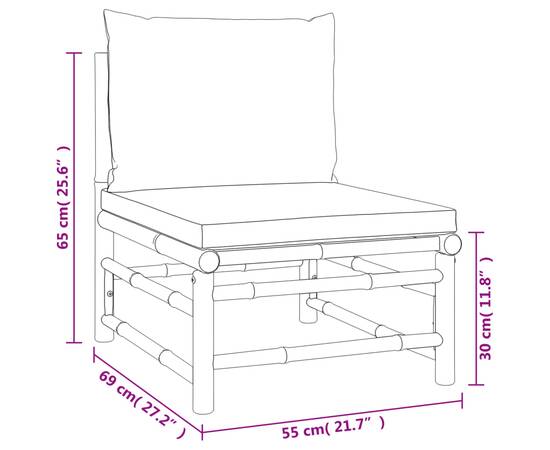 Set mobilier de grădină cu perne gri taupe, 3 piese, bambus, 8 image