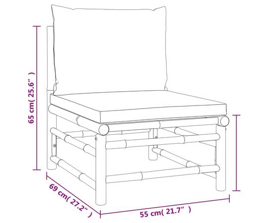 Set mobilier de grădină cu perne gri taupe, 4 piese, bambus, 7 image