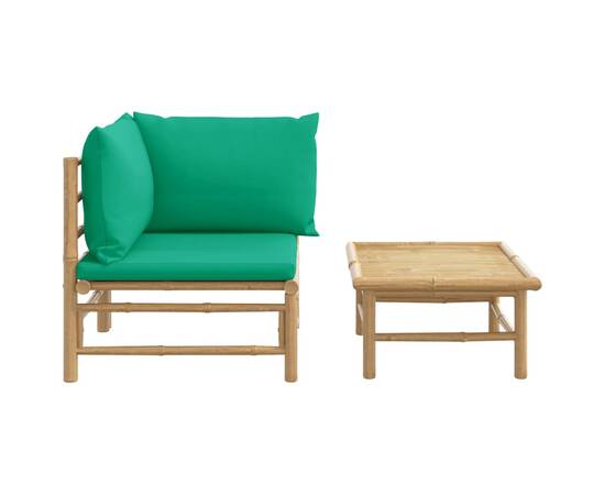 Set mobilier de grădină cu perne verzi, 2 piese, bambus, 3 image