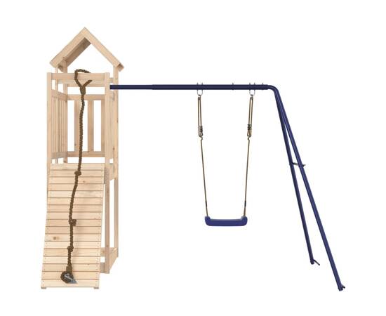 Căsuță de joacă cu perete de cățărat și leagăn, lemn masiv pin, 4 image