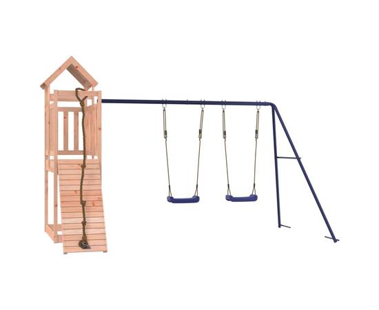 Căsuță de joacă cu perete de cățărat și leagăne, lemn douglas, 2 image
