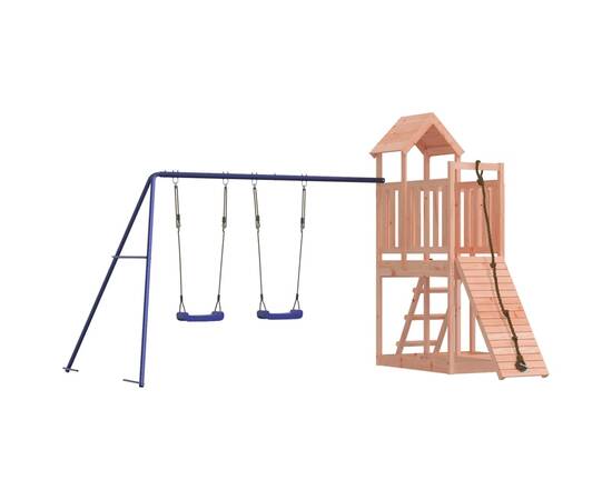 Căsuță de joacă cu perete de cățărat și leagăne, lemn douglas, 2 image