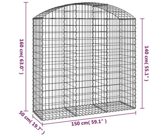 Coș gabion arcuit, 150x50x140/160 cm, fier galvanizat, 5 image