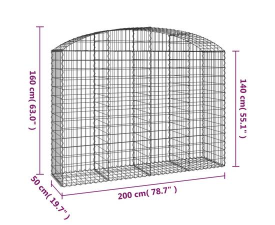 Coș gabion arcuit, 200x50x140/160 cm, fier galvanizat, 5 image