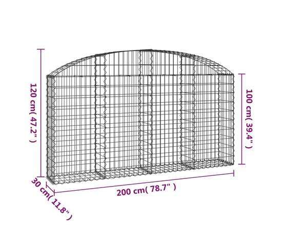 Coș gabion arcuit 200x30x100/120 cm fier galvanizat, 5 image