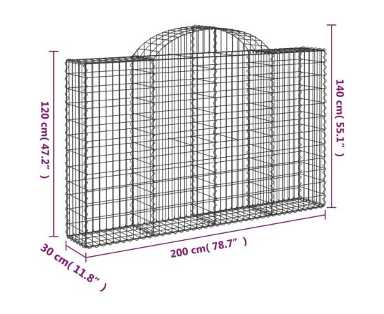 Coș gabion arcuit 200x30x120/140 cm fier galvanizat, 5 image