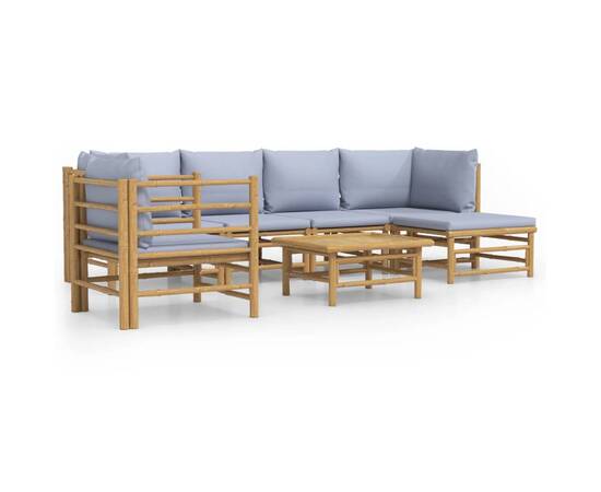 Set mobilier de grădină cu perne gri deschis, 7 piese, bambus, 2 image