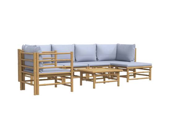 Set mobilier de grădină cu perne gri deschis, 7 piese, bambus, 3 image
