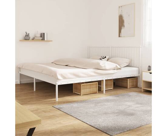 Cadru de pat cu tăblie, alb, 208x208x90,5 cm, oțel