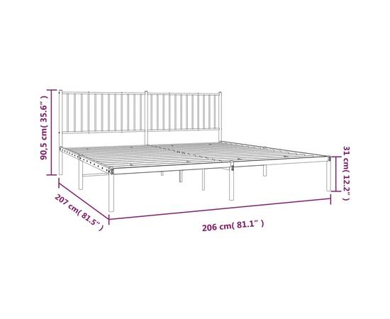Cadru de pat cu tăblie, alb, 208x208x90,5 cm, oțel, 9 image