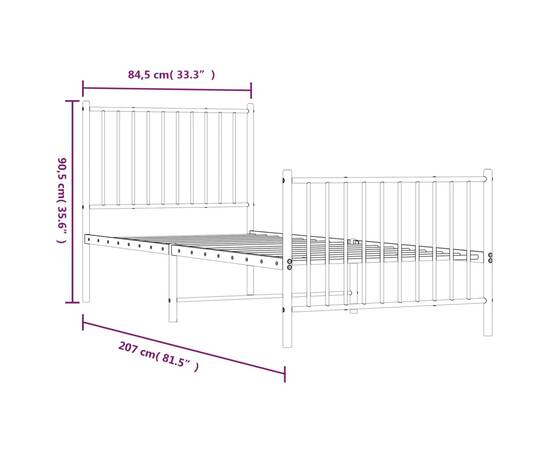 Cadru de pat cu tăblie la cap și picioare, alb, oțel, 9 image