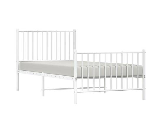 Cadru de pat cu tăblie la cap și picioare, alb, oțel, 3 image