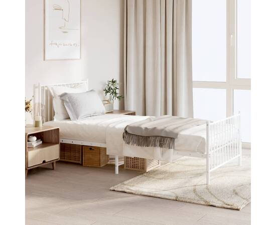 Cadru de pat cu tăblie la cap și picioare, alb, oțel