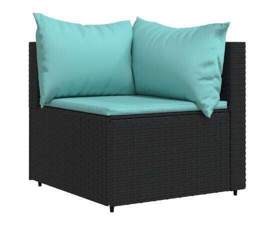 Canapea de colț cu pernă de grădină, negru, poliratan, 2 image