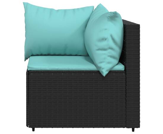 Canapea de colț cu pernă de grădină, negru, poliratan, 3 image