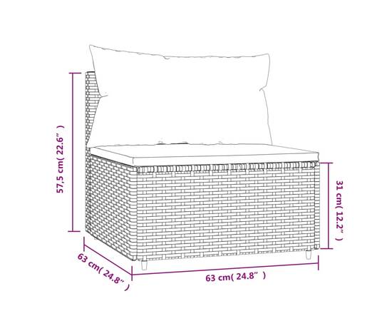 Canapea de mijloc cu perne pentru grădină, maro, poliratan, 7 image