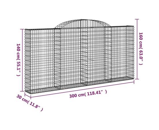 Coș gabion arcuit, 300x30x140/160 cm, fier galvanizat, 5 image